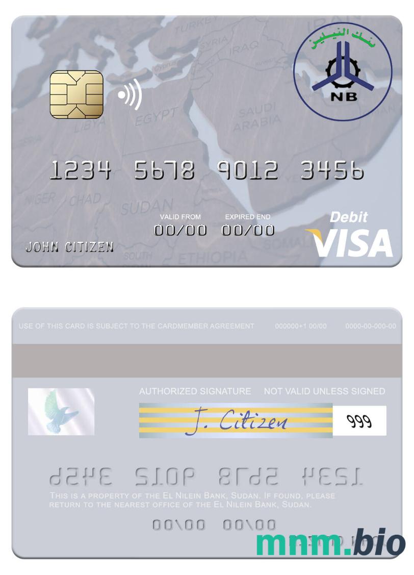 Sudan El Nilein Bank visa debet karta przykład w formacie PSD